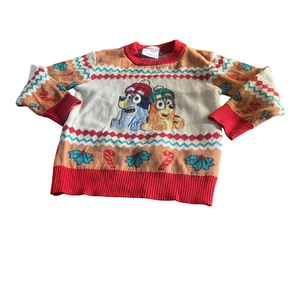Bluey Sweater Kids Red Fair‎ Isle Christmas Holiday Graphic SIZE 2T